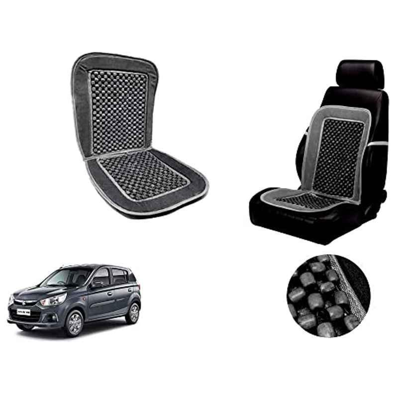 Auto Pearl PU, Velvet & Wooden Beads Grey Rectangular Seat Cushion for Maruti Suzuki Alto K10 2018