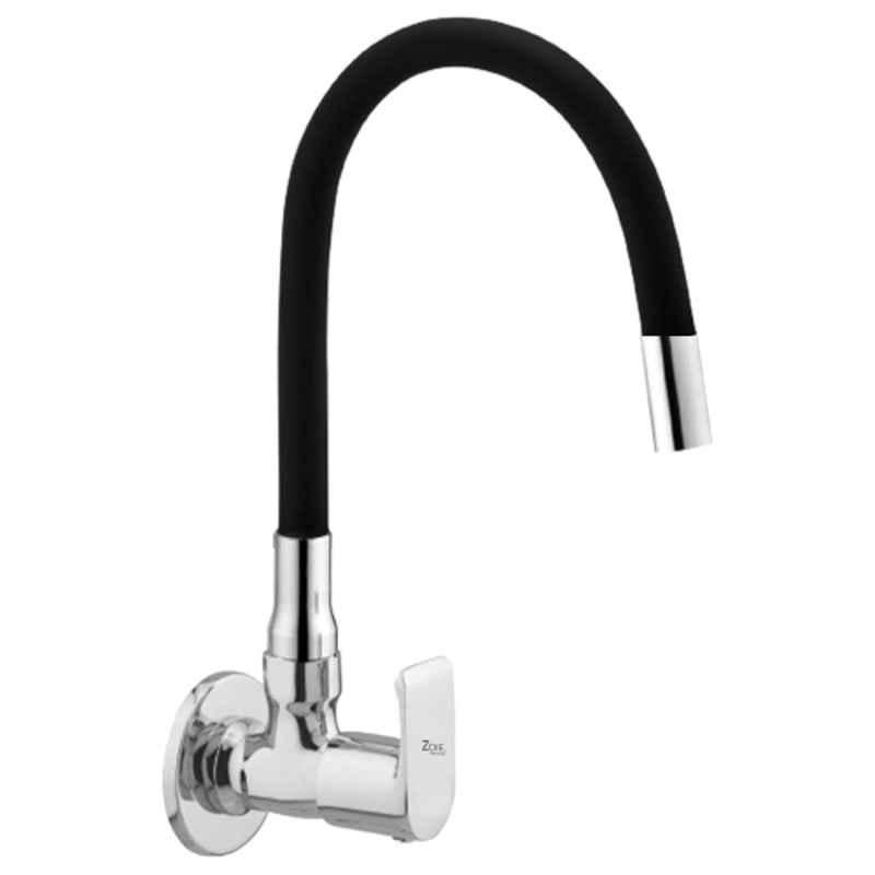 Zoie Stonex Brass Chrome Finish Kitchen Sink Tap with Black Flexible Silicone Swivel Spout, Z27039