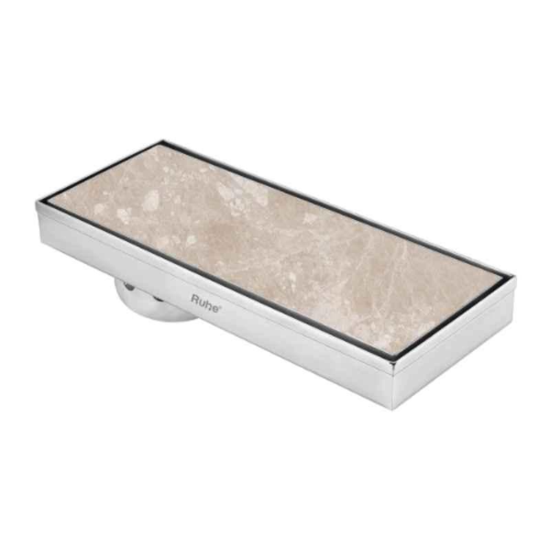 Ruhe 12x5 inch Stainless Steel 304 Matt Finish Marble Insert Shower Drain Channel with Cockroach Trap, 16-0202-15