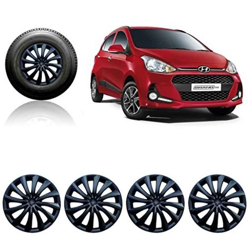 Auto Pearl 4 Pcs 14 inch Black Press Fitting Wheel Cover Set for Hyundai i10 Grand 2017