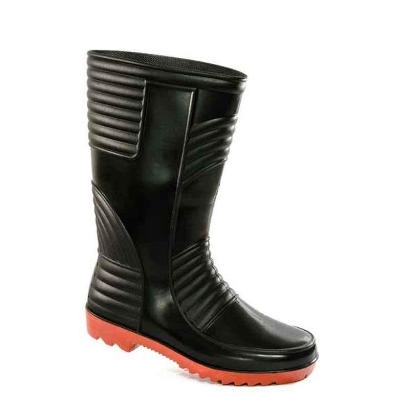 Hillson 12 Inch Welsafe Plain Toe Black & Red Work Gumboots, Size: 10