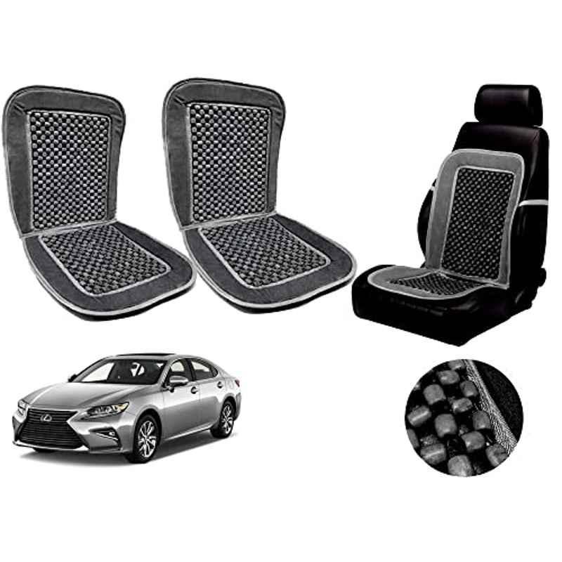 Auto Pearl PU, Velvet & Wooden Beads Grey Rectangular Seat Cushion for Lexus ES (Pack of 2 )