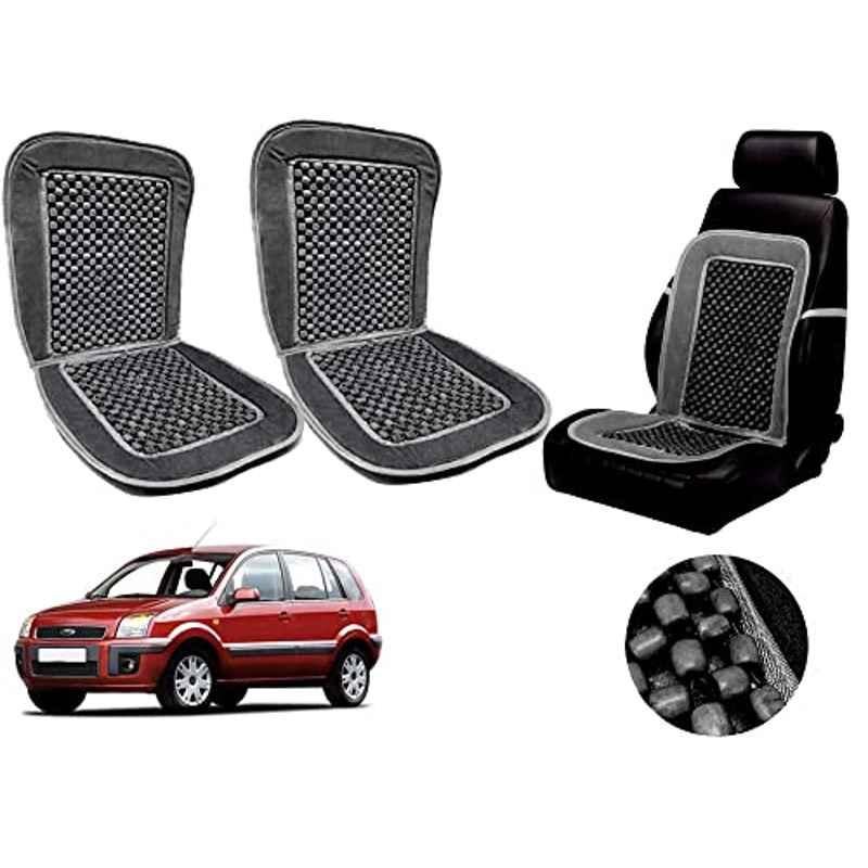 Auto Pearl PU, Velvet & Wooden Beads Grey Rectangular Seat Cushion for Ford Fusion (Pack of 2 )