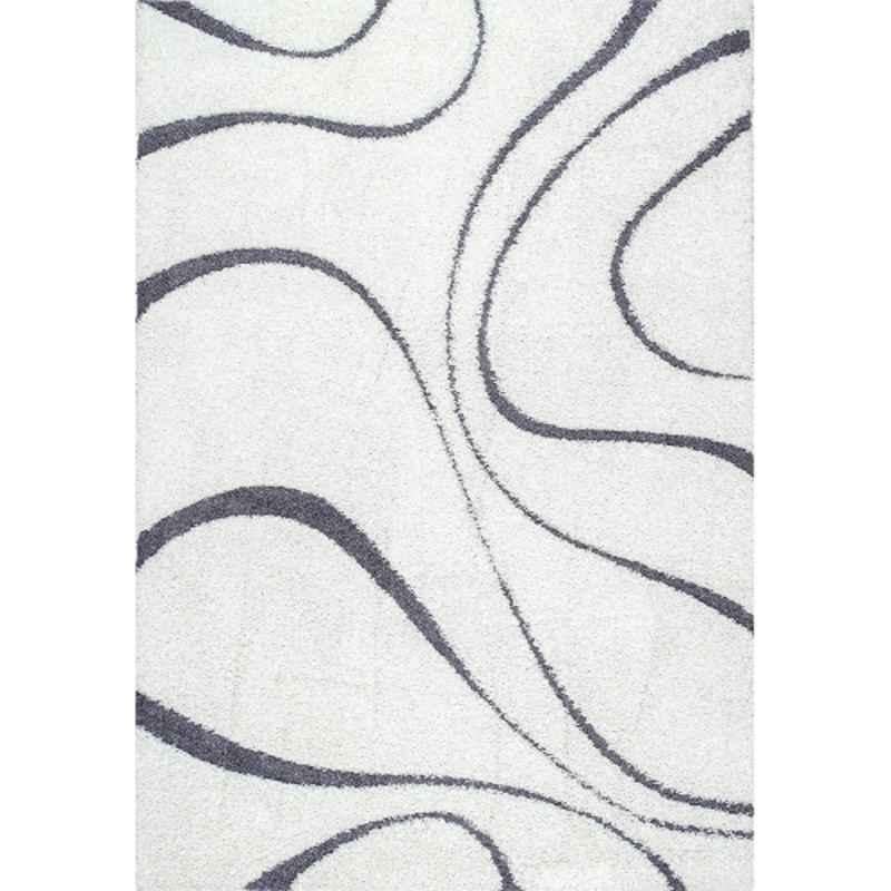 Carpetify 3x5ft White & Grey Transitional Flames Shaggy Carpet, 1224YQYKAM2