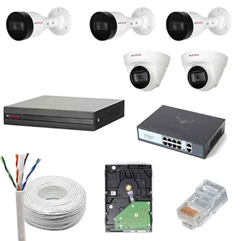 CP Plus 2MP Outdoor CCTV IP Camera Kit with 3 Bullet, 2 Dome, 8 Channel NVR, 8 Port JK Vision POE, 2TB Hard Disk, Cat6 Cable & 10 RJ45 Connector