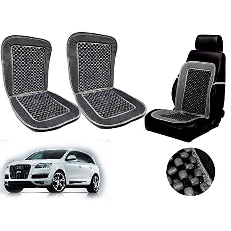 Auto Pearl PU, Velvet & Wooden Beads Grey Rectangular Seat Cushion for Audi Q7 (Pack of 2 )
