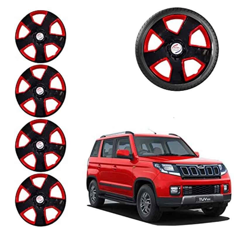 Auto Pearl 4 Pcs 15 inch ABS Black & Red Car Wheel Cover Set for Mahindra TUV 300