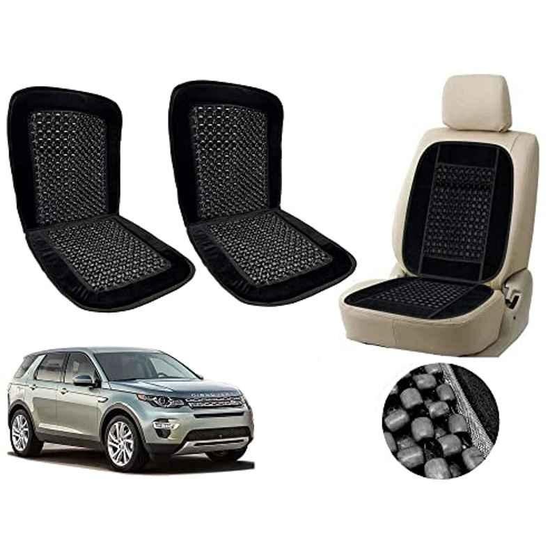 Auto Pearl PU, Velvet & Wooden Beads Black Rectangular Seat Cushion for Land Rover Discovery Sport (Pack of 2 )