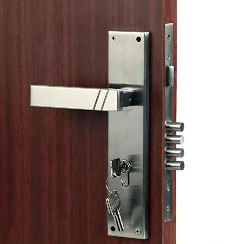 Homexpert Sierra 10 inch 60mm Stainless Steel Satin Finish Cylindrical Plate Both Side Key Mortise Door Lock Set