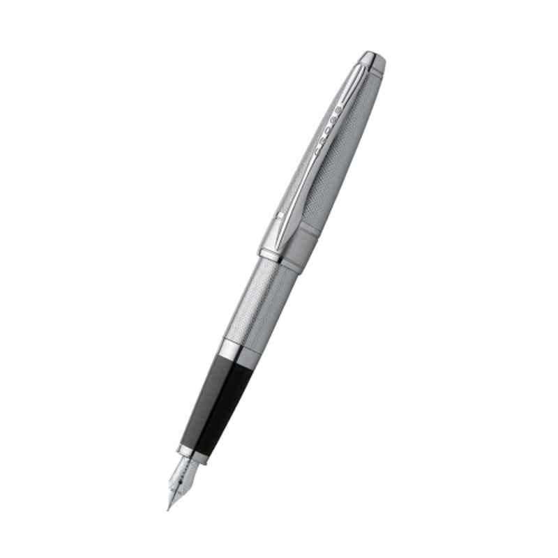 Cross Apogee Black Ink Chrome & Diamond Patterned Fountain Pen with 2 Pcs Black Pen Cartridges Set, AT0126-1MD