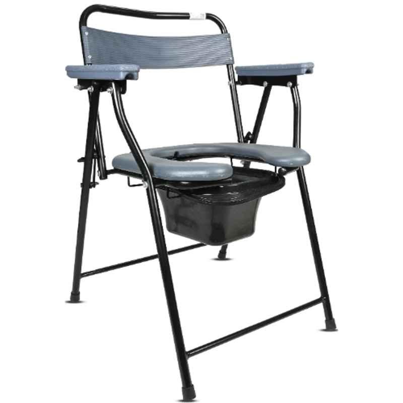 Entros Mild Steel Front Cut Foldable Commode & Bathing Chair with Armrest, FC-C779B