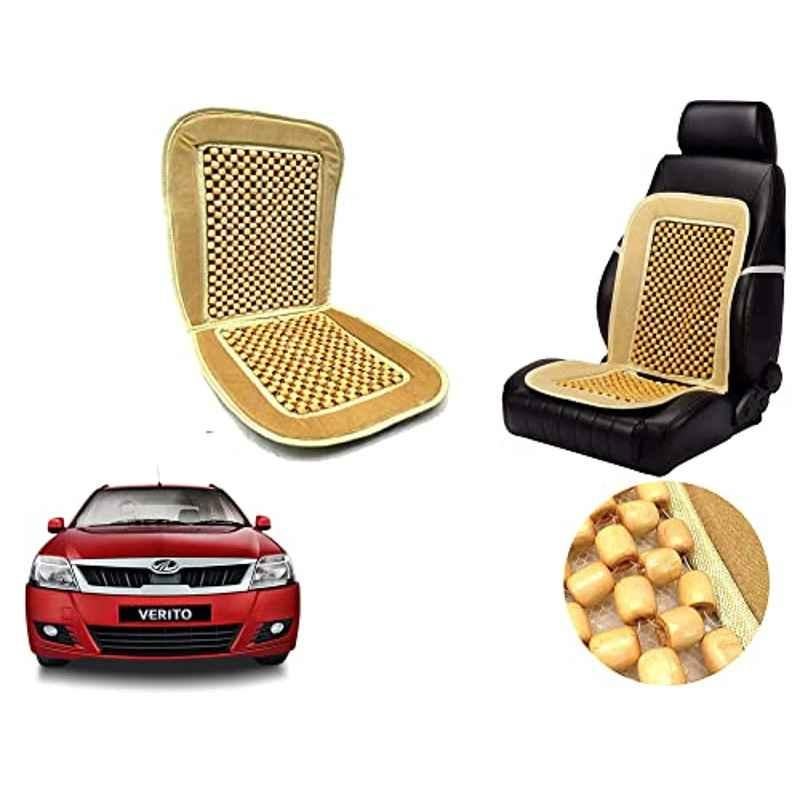 Auto Pearl PU, Velvet & Wooden Beads Beige Rectangular Seat Cushion for Mahindra Verito