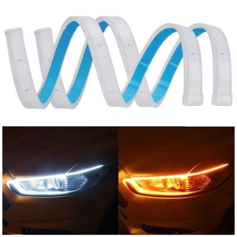 Viva City 2 Pcs 12V 60cm Daytime Running Turn Signal White & Yellow DRL Lamp LED Fancy Strip Light For All Cars