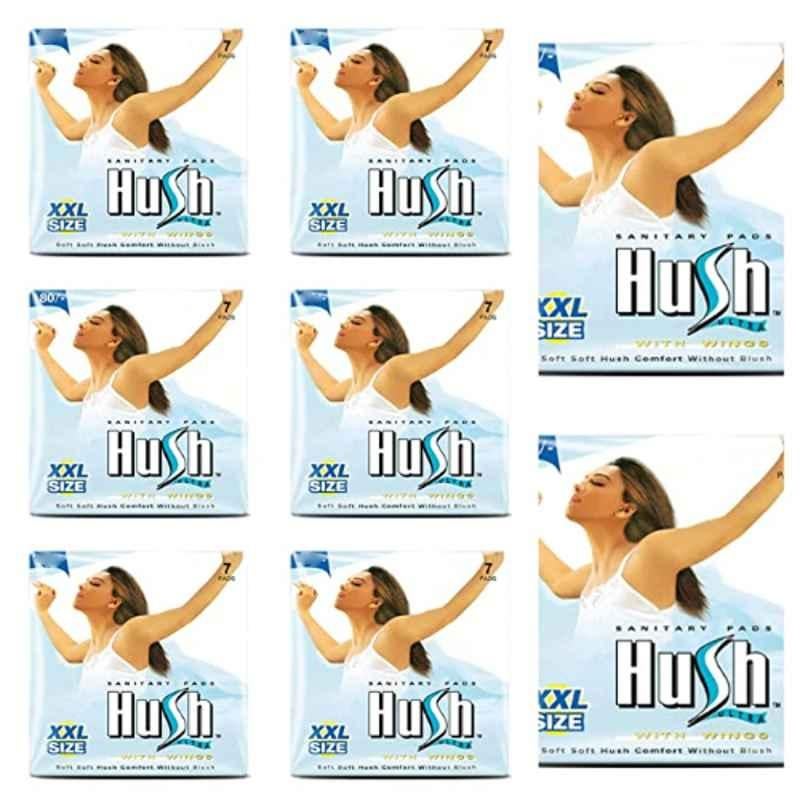 Hush 7 Pcs 320mm Ultra Thin Sanitary Napkins with Wings, E8, Size: XXL (Pack of 8)