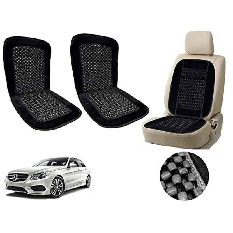 Auto Pearl PU, Velvet & Wooden Beads Black Rectangular Seat Cushion for Mercedes Benz E280 Cdi (Pack of 2 )