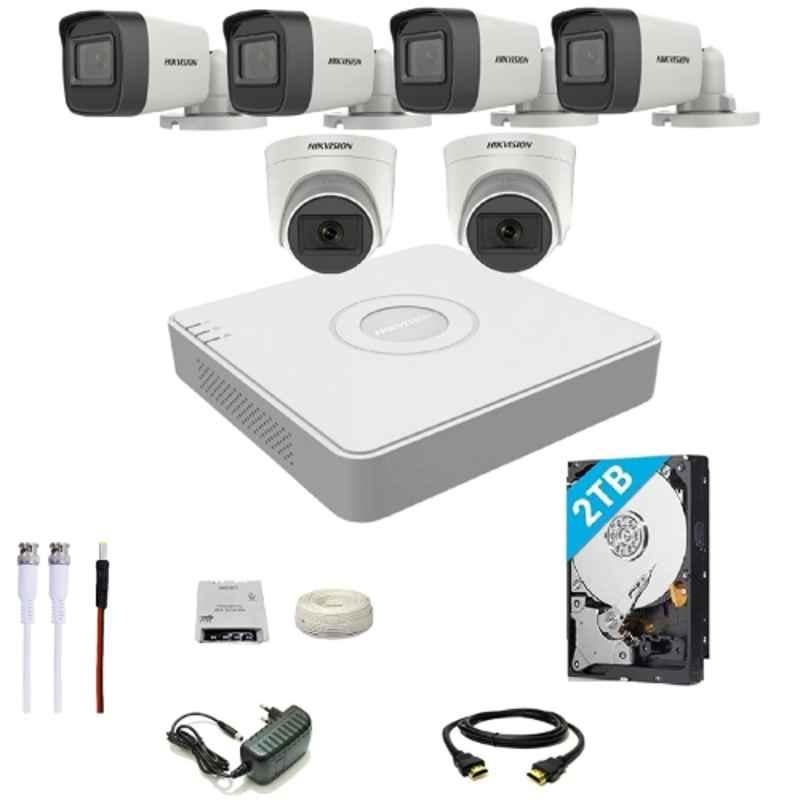 Hikvision 4M-N 5MP 4 Pcs Outdoor Bullet & 2 Pcs Dome Camera Set with 8 CH DVR, 90m Co-Axial Cable, Power Supply, 2TB Hard Disk