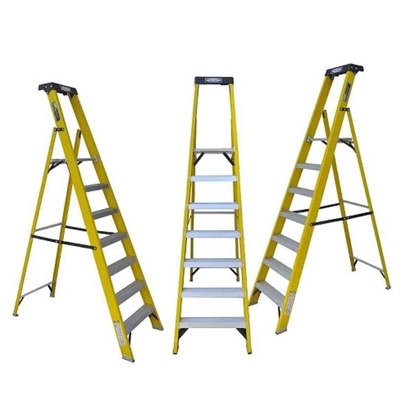 Ladderman 7 Step FRP Fiber Glass Yellow Electrical Shock Proof Platform Safety Ladder, LMP-2107