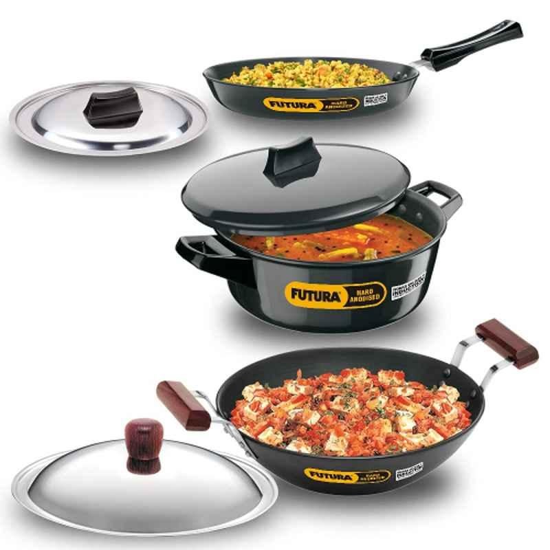 Hawkins Futura 3 Pcs Hard Anodised Induction Friendly Cookware Set, IASET 1