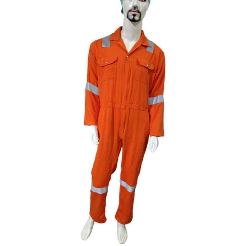 Fella Bella 210 GSM Cotton Orange Workwear Safety Coverall with Reflective Tape, Size: L (Pack of 5)
