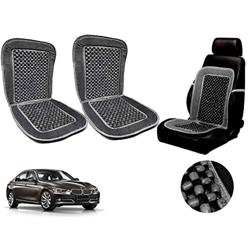 Auto Pearl PU, Velvet & Wooden Beads Grey Rectangular Seat Cushion for BMW 3 Series (Pack of 2 )