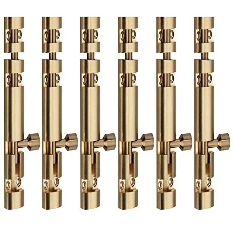 Screwtight Xylo 6 inch Aluminium Gold Finish Tower Bolt, XYLO-GOLD-6IN-6 (Pack of 6)