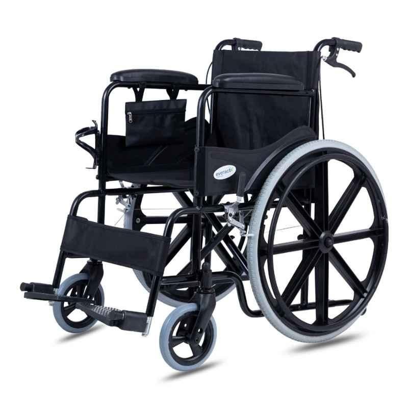 Everactiv 120kg Mild Steel Black Premium Foldable Wheelchair with Attendant Brake, EAE101