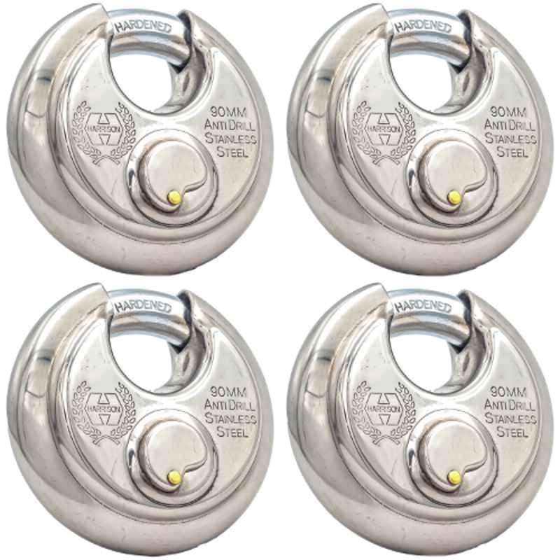 Harrison 90mm 12 Pins Mild Steel Round Padlock with 3 Computerised Keys, ROCK-STAR-0404 (Pack of 4)