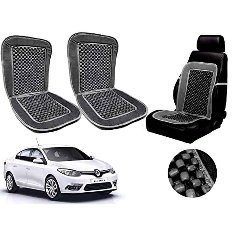 Auto Pearl PU, Velvet & Wooden Beads Grey Rectangular Seat Cushion for Renault Fluence (Pack of 2 )