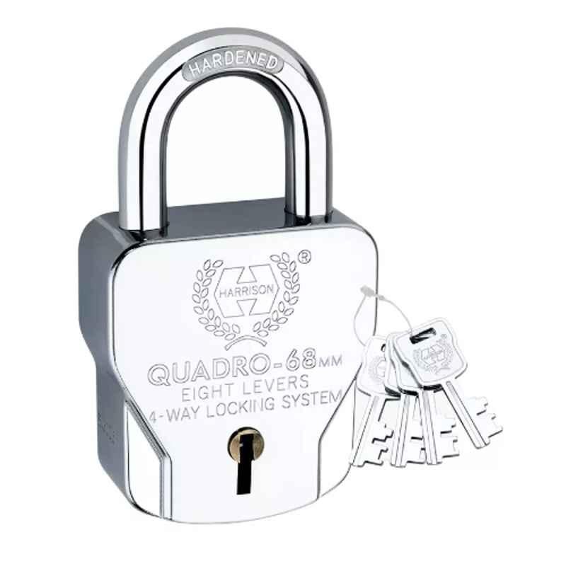 Harrison Quadro 68mm Mild Steel Silver Finish Hardened Shackle 4 Keys Padlock, 5560