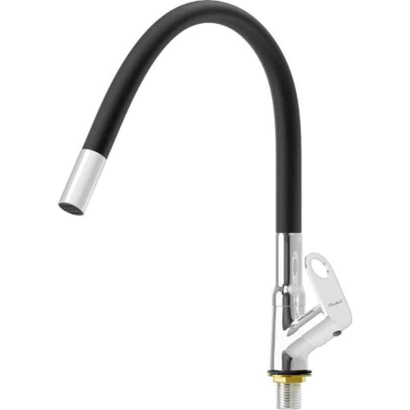 Neelkund Opal Prime Brass Black Chrome Finish Flexible Swan Neck Pillar Tap with 360 deg Swivel Spout for Kitchen & Wash Basin