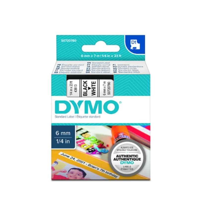 Dymo S0720780 6mmx7m Black on White D1 Label Maker Tape, 43613