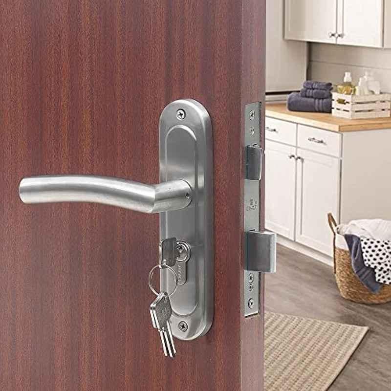 Saze Stainless Steel Matt Finish Cylinder Plate Both Side Key Mortise Door Lock Set with 3 Keys, MG1105