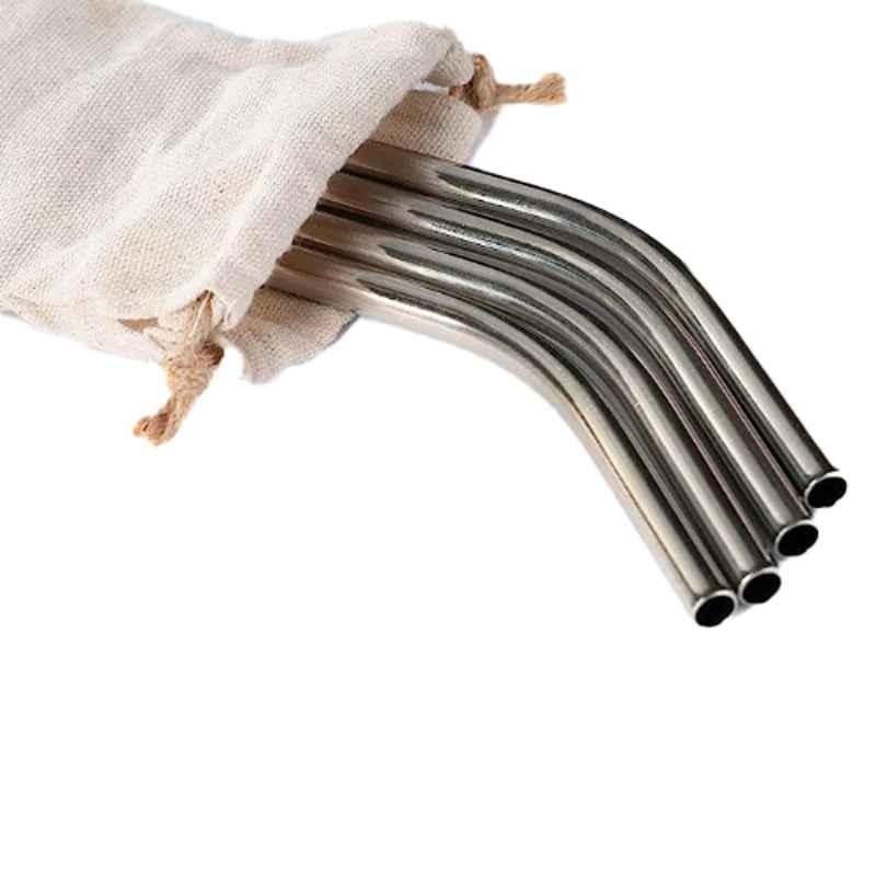 Goli Soda Stainless Steel Silver Reusable Bent Straws, GSSS003 (Pack of 4)