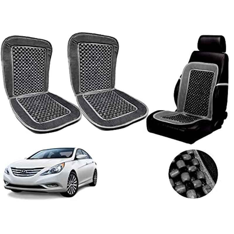 Auto Pearl PU, Velvet & Wooden Beads Grey Rectangular Seat Cushion for Hyundai Sonata (Pack of 2 )