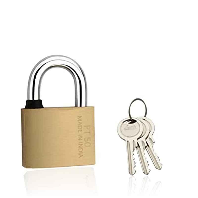 Link 50mm Solid Brass Hardened Shackle Padlock with 3 Keys, PT-50