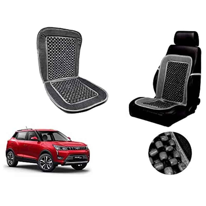 Auto Pearl PU, Velvet & Wooden Beads Grey Rectangular Seat Cushion for Mahindra XUV 300