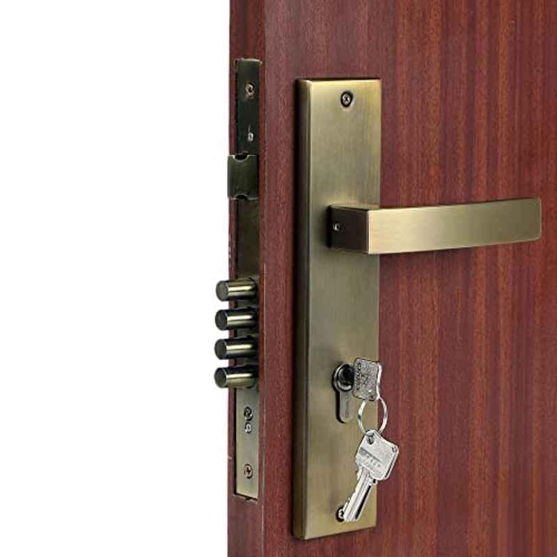 Homexpert LB10001 10 inch 60mm Stainless Steel Antique Brass Finish Cylindrical Plate Both Side Key Mortise Door Lock Set