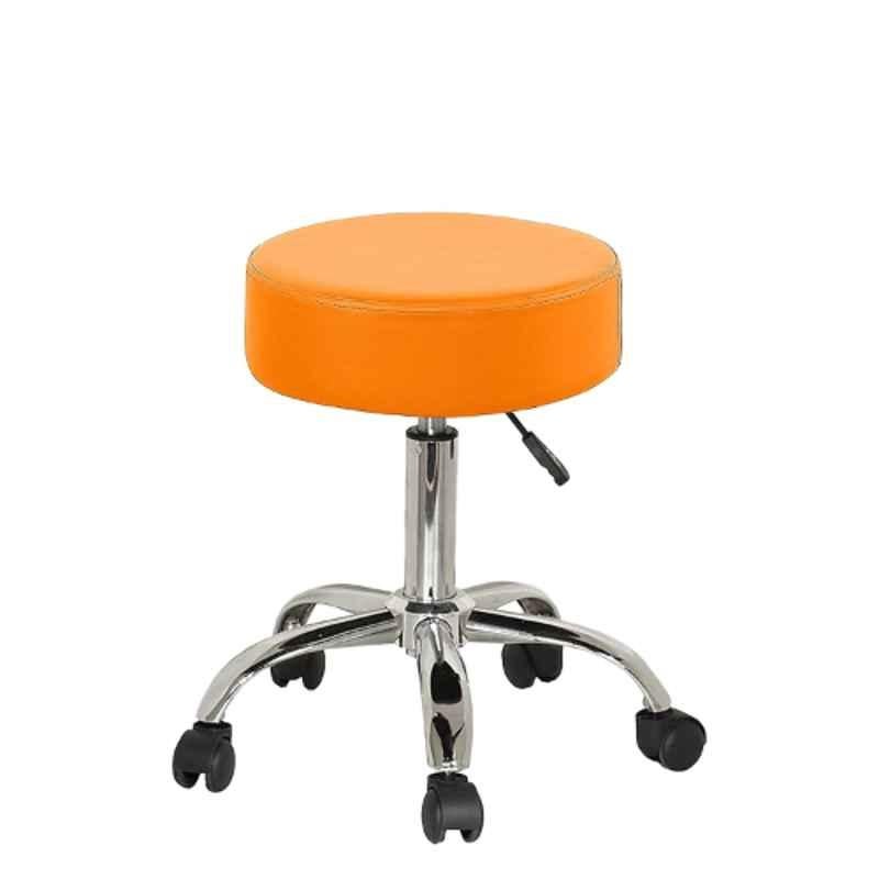 Chairwale Rio Orange Faux Leather Revolving Adjustable Stool with Wheels for Living Room, Home Office & Kitchen, P7105