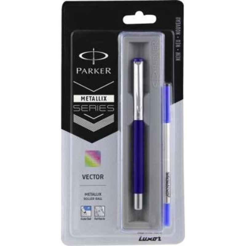 Parker Blue Ink Vector Metallic CT Roller Ball Pen