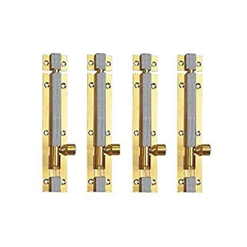 Smart Shophar 8 inch Brass Gold Silver Plain Tower Bolt, SHA10TW-PLAN-GS08-P4 (Pack of 4)