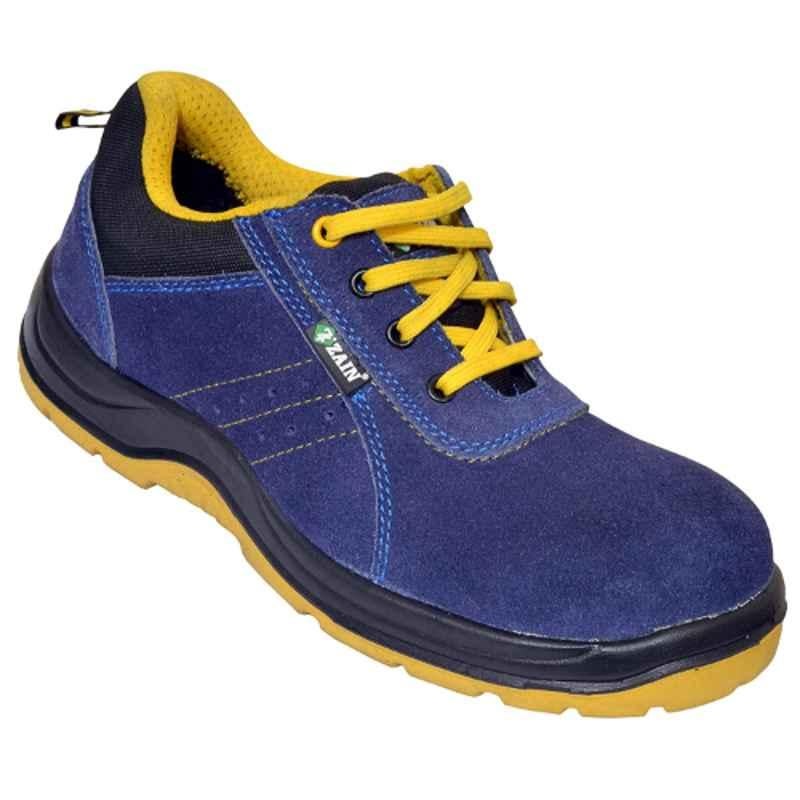 Zain ZM-Luxor Leather Blue & Yellow Steel Toe Work Safety Shoes, Size: 7