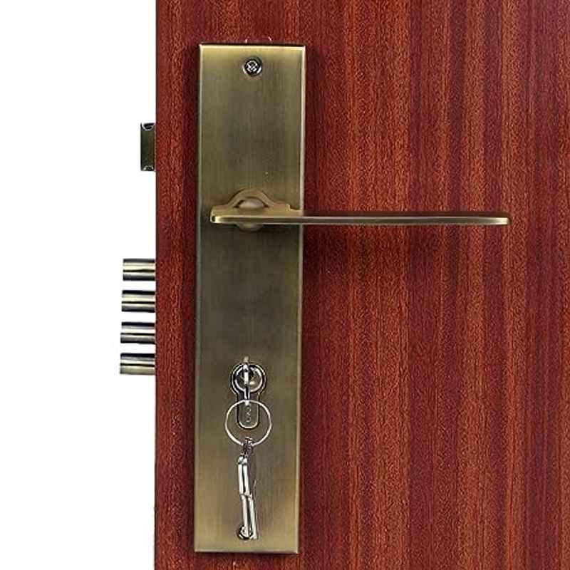 Handle Waala Bentley 10 inch 60mm Stainless Steel Antique Brass Finish Cylindrical Plate Mortise Door Lock Set
