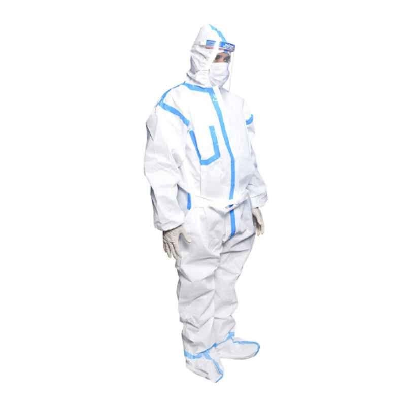 Smart Care 90 GSM Non Woven Laminated Fabric White PPE Kit with Tape, PPE01