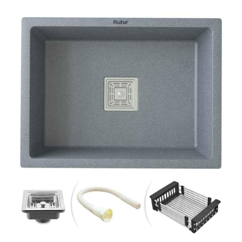 Ruhe 24x18x9 inch Quartz Smoke Grey Finish Single Bowl Kitchen Sink, 13-0120-01