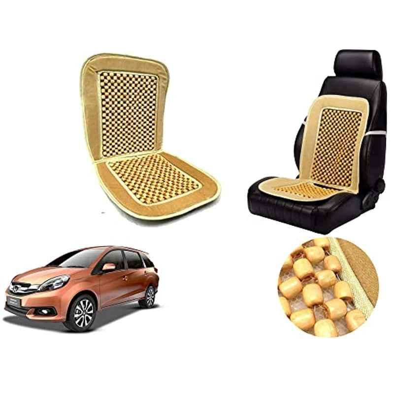 Auto Pearl PU, Velvet & Wooden Beads Beige Rectangular Seat Cushion for Honda Mobilio