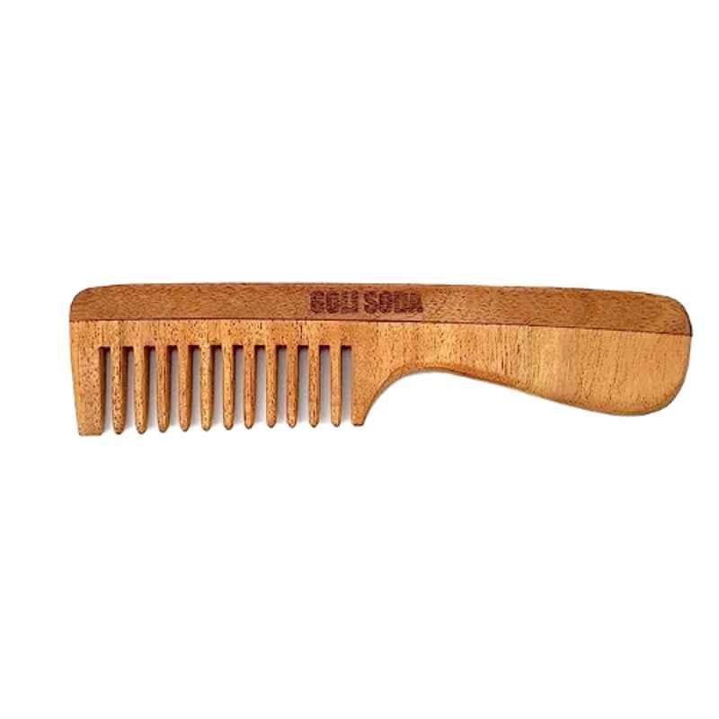 Goli Soda Neem Wood Wide Tooth Hair Comb with Handle, GSNWC001