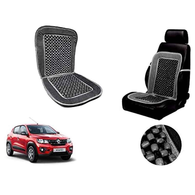 Auto Pearl PU, Velvet & Wooden Beads Grey Rectangular Seat Cushion for Renault Kwid 2018