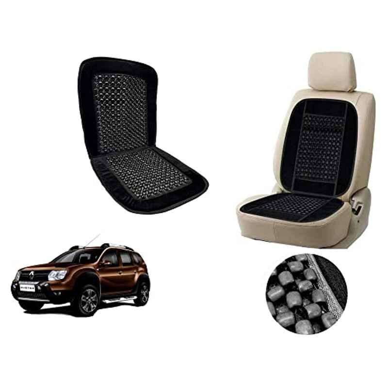 Auto Pearl PU, Velvet & Wooden Beads Black Rectangular Seat Cushion for Renault Duster 2016