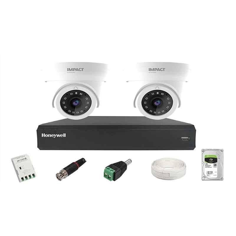 Impact by Honeywell 2MP Wired White CCTV Kit with 2 Dome Camera, 4CH AHD DVR, 1TB Hard Disk & Accessories, I-MKIT4CH-4_K