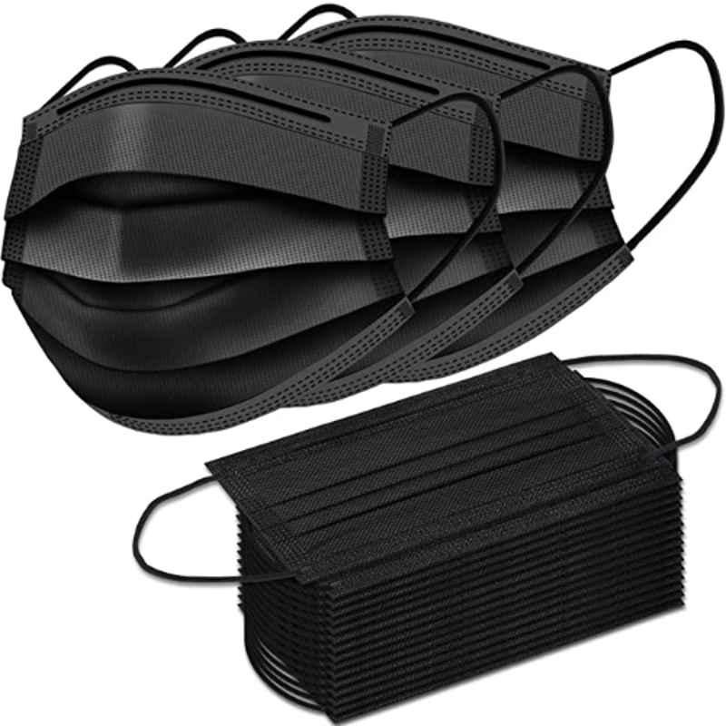 Mastership 3 Layer Nonwoven Fabric Black Disposable Surgical Mask (Pack of 500)